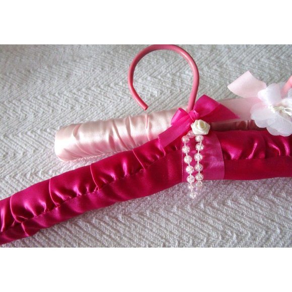 Fabric Satin Padded Hangers Pink Colors - Beaded/Floral Decoration - Set Two (2) - Picture 2 of 9